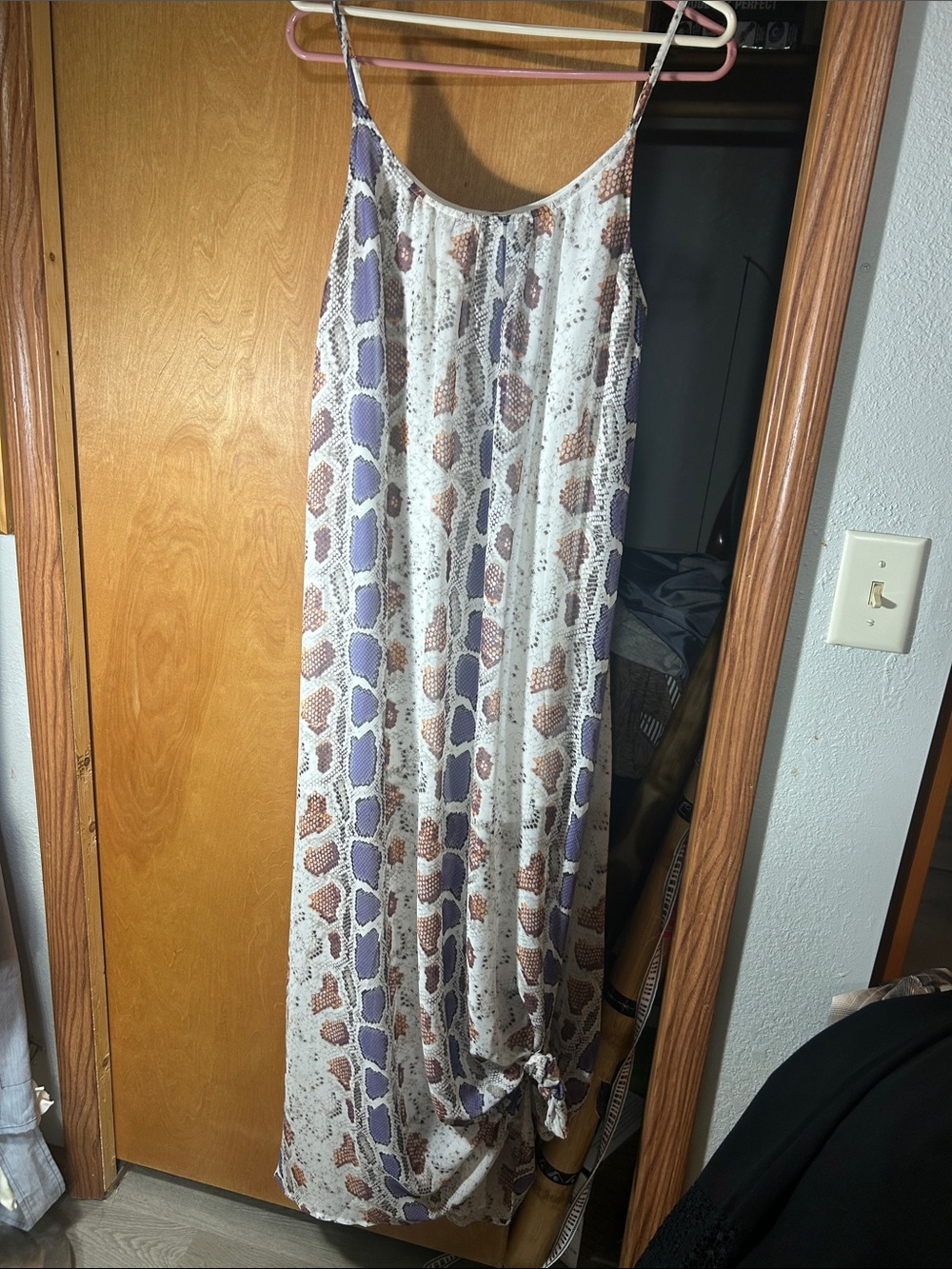 Snake Print Maxi Slip Dress in Cream, Brown & Lavender